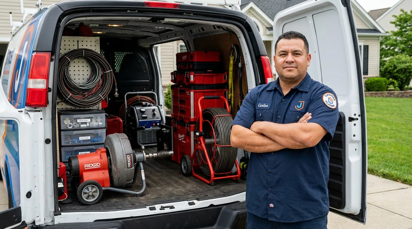 Professional drain cleaning equipment and Johns Plumbing LLC plumber in Carlstadt