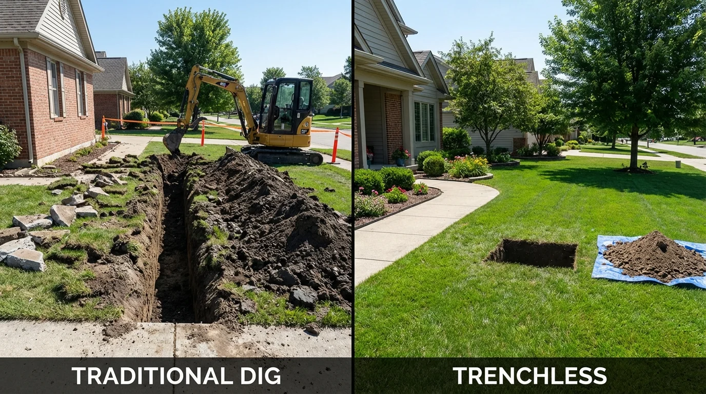 Trenchless sewer repair with minimal yard damage versus traditional excavation in Carlstadt, NJ